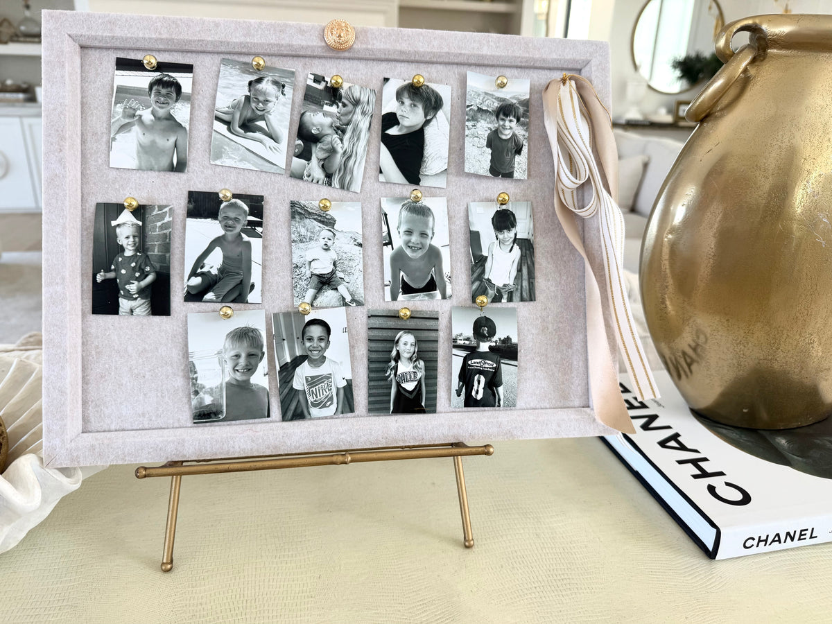 Emmie Beige Felt Message Pin Board styled in Teresa’s home