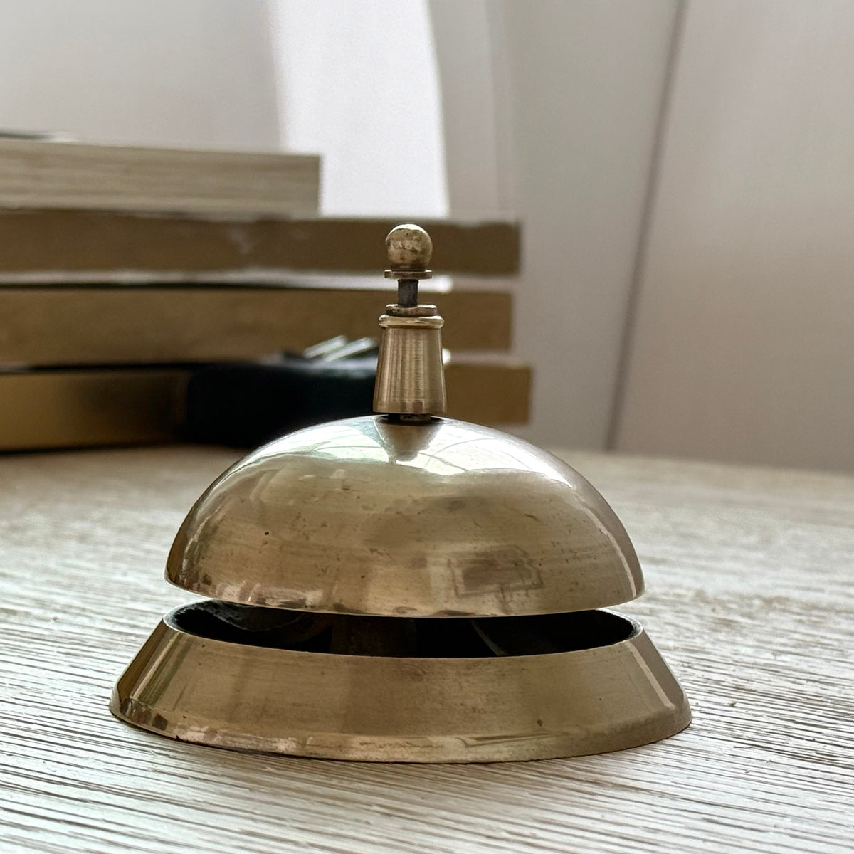 Vintage Style Polished Brass Desk Bell styled in Teresa’s home