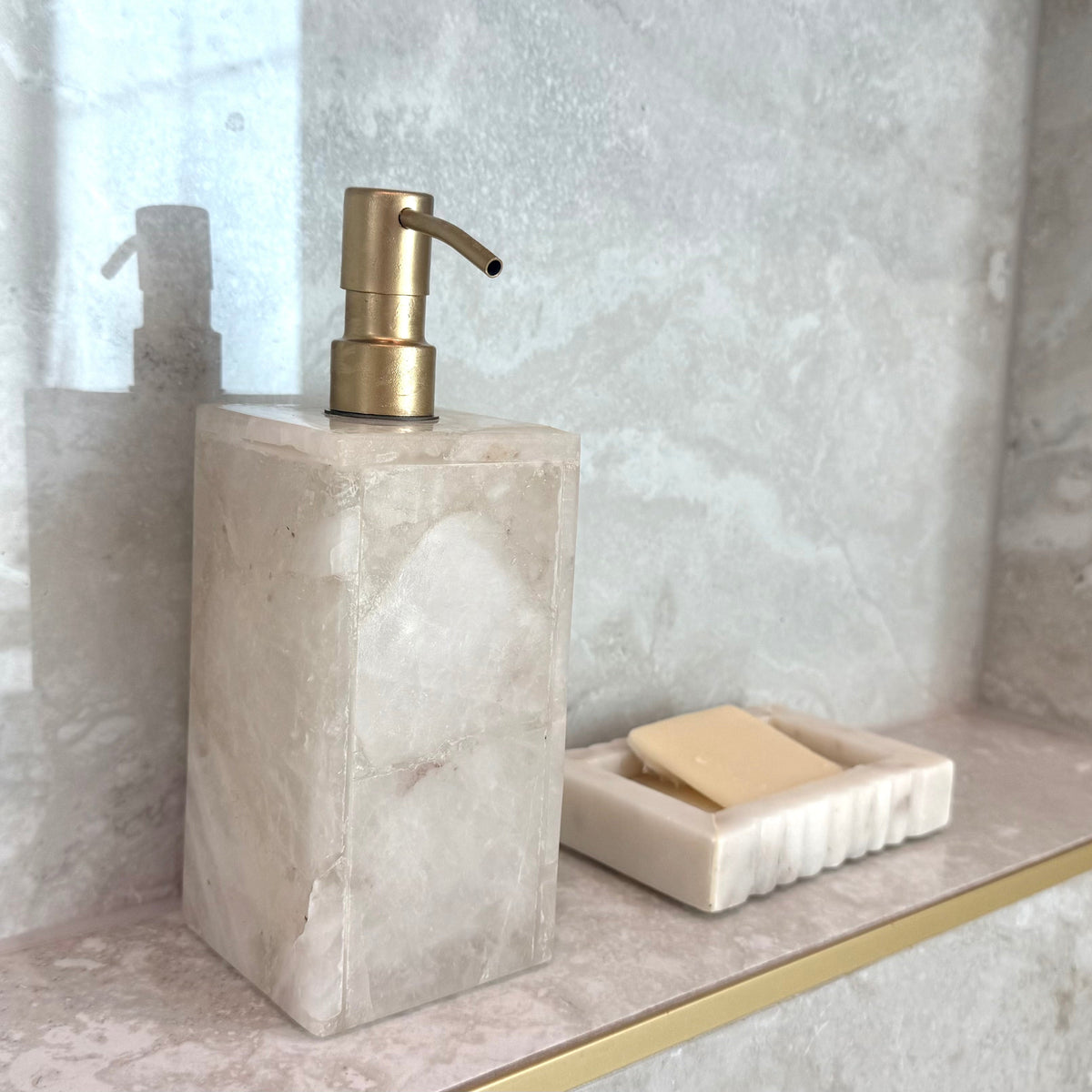 Marble Soap Dispenser - Square styled in Teresa’s home