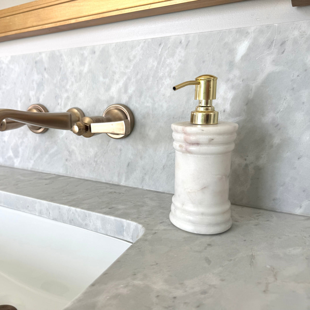 Marble Fluted dispenser styled in Teresa’s home