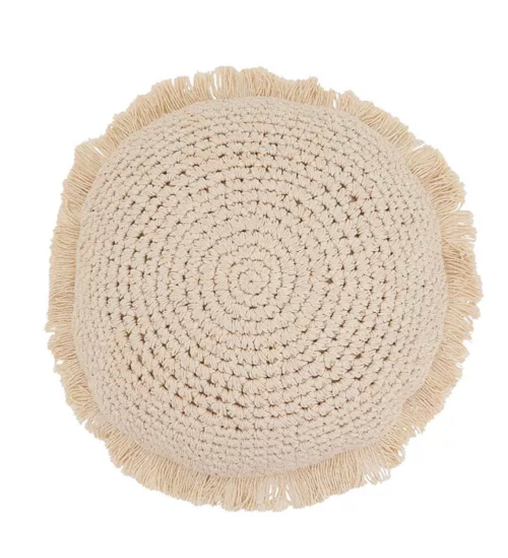 Beige Round Fringe Throw Pillow product image